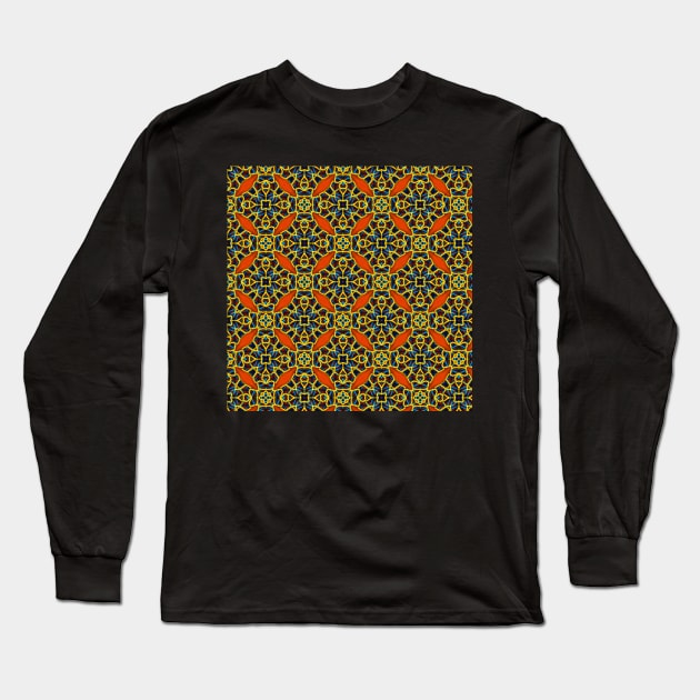 Blue, Yellow and Orange Beadwork Inspired Print Long Sleeve T-Shirt by annaleebeer